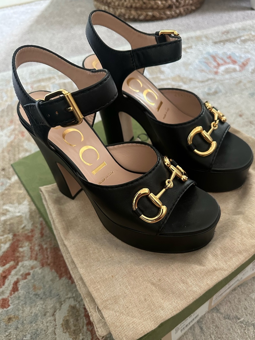 Gucci Nappa Charlotte Horsebit Platform Sandals